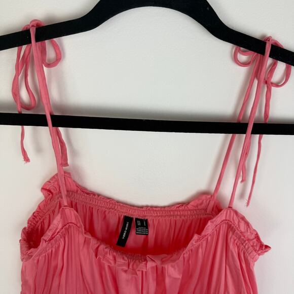 Vero Moda Womens Helyn Shirred Tie Straps Geranium Pink Crop Tank Top Small - Picture 6 of 9